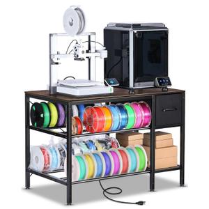 3D Printer Table with Filaments Storage - 3D Printer Stand Filament Storage Rack Heavy Duty 3D Printer Desk with Drawer for Workshop Studio Office (Brown)