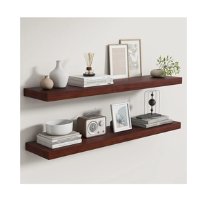 Fun Memories Rustic Real Wood Floating Shelves, 8 Inch Deep Floating Shelf Wall Mounted, 36" W x 8" D Wall Shelves Storage Shelves for Living Room, Bedroom, Bathroom, Red Brown, Set of 2