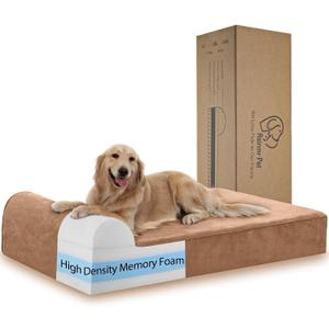 Rainmr Orthopedic Dog Beds for Large Dogs, 7" Memory Foam Dog Beds with Waterproof Liner, Durable Microsuede Cover, Removable and Washable, Nonskid Bottom, 48"x30"x7" L Khaki