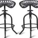 Industrial Bar Stool Farmhouse Tractor Saddle Stool Kitchen Counter Height Adjustable Bar Stool Metal Bar Stool 19.6-24 Inch Pub Bar Stool,Set of 2, Black