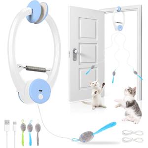 Interactive Cat Toys for Indoor Cats, Automatic Electric Flying Bird Feather Wand Toy, Best Kitten & Adult Cat Enrichment Toy Hanging Electric Kitty Toys for Bored Cats, Light Blue