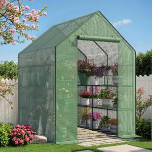 Greenhouse for Outdoors, Portable Green House, Walk in Greenhouses with Durable PE Cover, 57 x 57 x 76 inch Greenhouse with Shelves Stands,Green