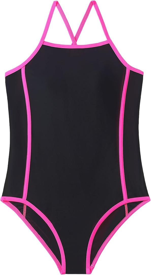 YOURUIKEY Girls One Piece Swimsuits Athletic Back Cutout Teen Bathing Suit Quick Dry Girls' Swimwear for 7-14 Size