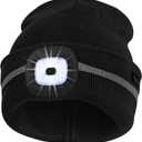 Keains Reflective Stripe LED Beanie with The Light  Winter Knit Hat for Outdoor Work Sports, Gifts for Men Women Dad (One Size, Black)
