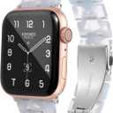HOPO Compatible With Apple Watch Band 49mm 46mm 45mm 44mm 42mm 41mm 40mm 38mm Thin Light Resin Strap Bracelet With Stainless Steel Buckle Replacement For iWatch Series SE Series 10 9 8 7 Ultra 6 5 4 3 2 1 for Women Men (Clear Blue)