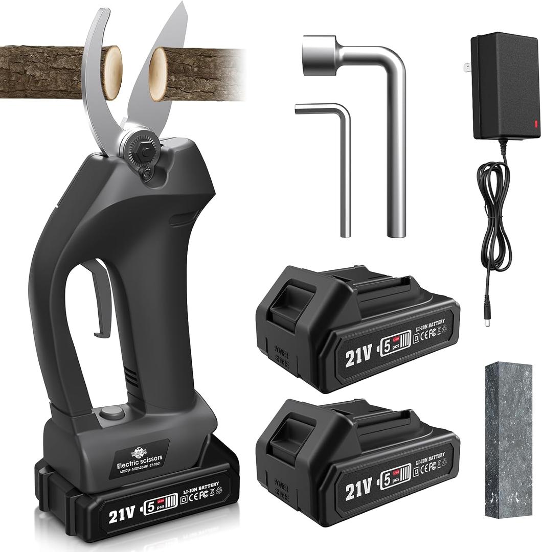 Electric Pruning Shears for Gardening, Portable Cordless Electric Pruner Suitable and Adjustable Cutting Diameter 1 Inch for Gardens, Farms (Included 2Pcs Battery)