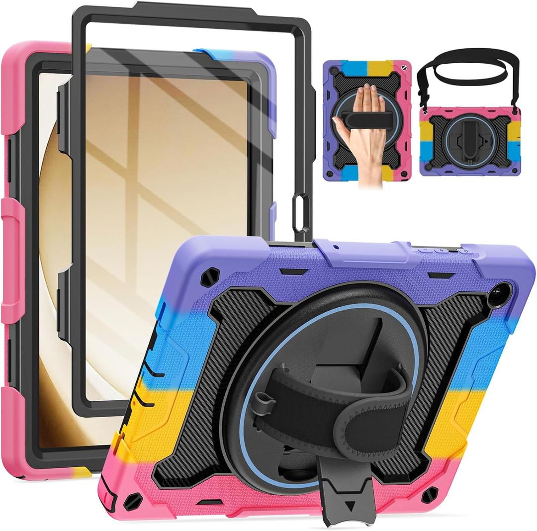 Case for Galaxy Tab A9 Plus 5G/ A9+ (11 Inch) with HD Screen Protector & Shoulder Strap|15ft Drop Protection|360 Stand Hand Strap Case for Samsung Tablet A9Plus 2023 SM-X210/X216/X218 for Kids (Pink/Black)
