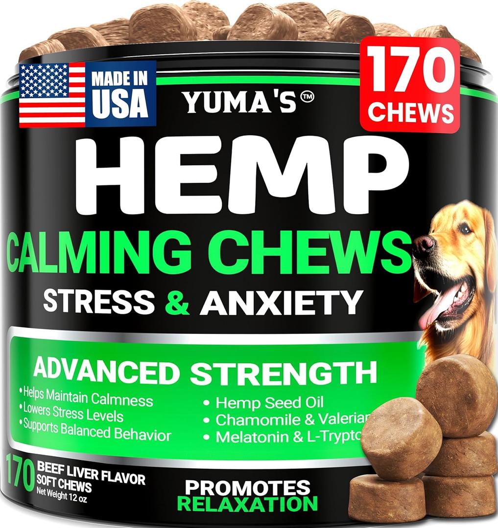 Hemp Calming Chews for Dogs - Advanced Dog Calming Chews - 170 Treats - Anxiety Relief Treats - Hemp Oil - Separation Aid, Stress, Hip and Joint Supplement for Canine Health Support - Beef Flavor