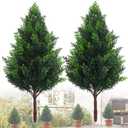 Artificial Cedar Topiary Plants: 20 Inch (2P) UV Resistant Faux Pine Stems Shrubs Plastic Greenery for Outdoor Indoor Home Decor, Garden, Front Porch, Office, Restaurant & Holiday Party