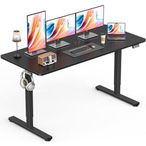 Standing Desk, Height Adjustable Electric Stand up Desk, 55 x 24 Inches Sit Stand Home Office Desk with Splice Board, Black Frame/Black Top