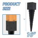 2 Pcs 16" 4"x4" Fence Post Anchor Ground Spike (Fit 3.6"x3.6") Post | Heavy Duty Metal Post Base|Black Powder-Coated Post Anchors 4x4 No Dig For Mailbox|Deck|Fence|Railing|Pipe Rack