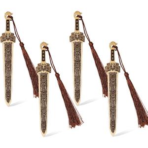 Bamboo Bookmark, 4 Pcs Unique Vintage Reading Book Markers with Tassels, Gift Box Set Ideal for Book Lover Librarian Readers Bookworm (Sword Style)