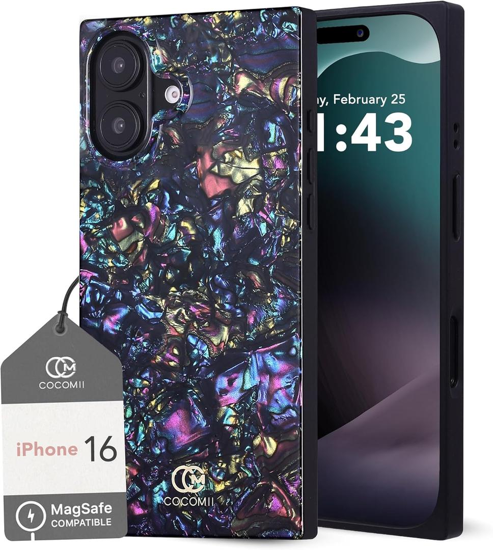Cocomii - Rectangle Case Compatible with iPhone 16 - Compatible with MagSafe, Opalescent Pearl, Glitter Sparkle, Glossy, Magnetic Phone Case for iPhone 16 6.1 inch, Abalone