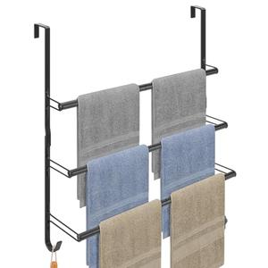 Livabber 3-Tier Over The Door Towel Rack, All Metal Towel Rack with Hooks for Door Hanging, Behind Door Towel Bar Towel Storage Holder for Bathroom Accessories, Black (22.8" L x 5.9" W x 24.4" H)