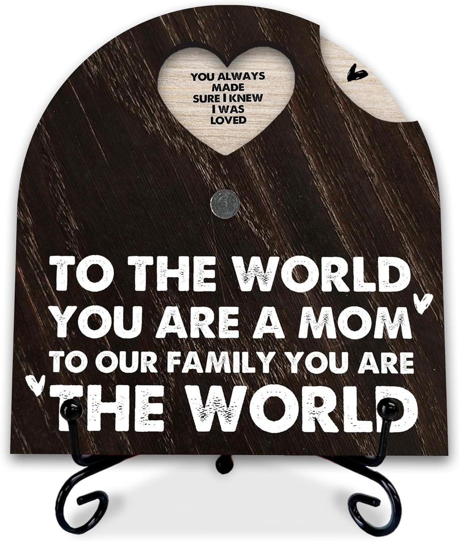 3 x Words To My Mom Wooden Decor, 6 Reasons To Love Mom, Rotatable Wooden Sign With 1 Iron Stand, Idea Gifts For Mother, Mother Birthday Gifts, Women's Home Office Decor.