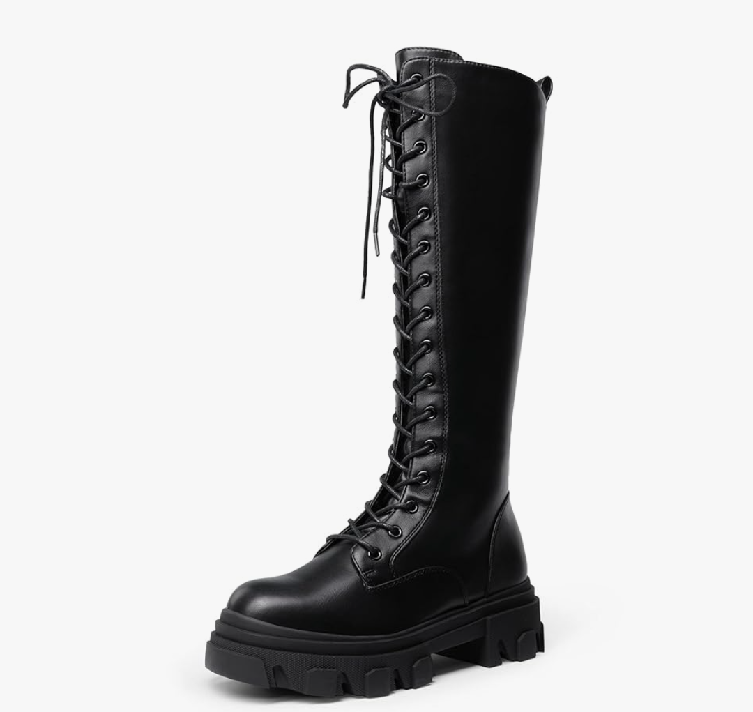 DREAM PAIRS Knee High Boots Women, Fashion Combat Boots Chunky Platform Lace Up Lug Sole Boots For Women, Size 9.5
