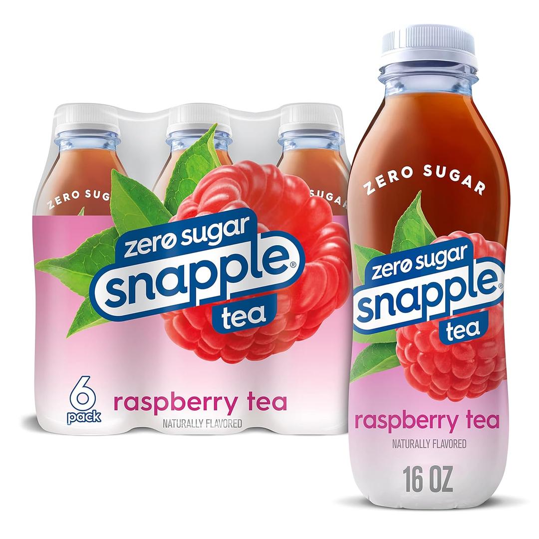 Snapple Zero Sugar Raspberry Tea, 16 fl oz recycled plastic bottle, 6 pack, BB Date: 07/16/25