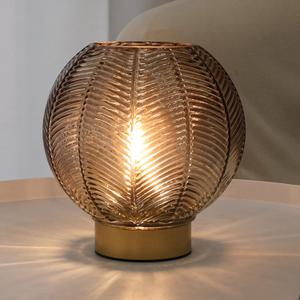 LUSHARBOR Battery Operated Lamp with Timer, Small Glass Table Lamp, Decorative Cordless Battery Powered Bedside Lamps for Living Room Shelf Decro Desk -Amber