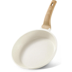 CAROTE Non Stick Frying Pan Skillet, Omelet Pan, Healthy Non Toxic Granite Chef Pan, Induction Compatible Egg Frying Pan with Heat-Resistant Handle, PFOA-Free,Cream White, 8