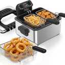 OSTBA Electric Deep Fryer with 3 Baskets, 4.75QT Stainless Steel Countertop
1700W Heating with Adjustable Temperature Control, Timer, Viewing Window, Odor Filter and Removable Oil Container