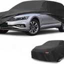 Waterproof All-Weather Universal Car Cover with Right Side Zipper & Mirror Pocket, 190T-PU Black Fits for Wagon 177" to 190" Length