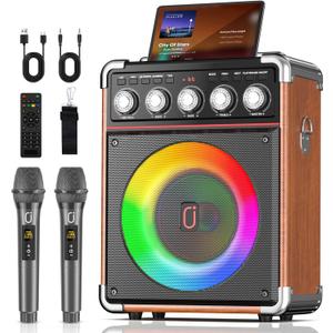 BOGO Free at Bundle! Karaoke Machine for Adults Kids, Portable Bluetooth Speaker w/2 Wireless Microphones, 24H Playtime, TWS, Bluetooth, Bass/Treble Boost for Outdoor Singing, Home Party & DJ Night