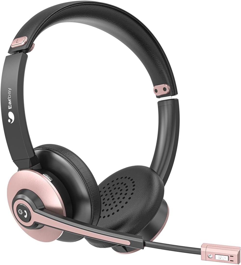 Wireless Headset with Mic for Work, Bluetooth Headset with Microphone Noise Cancelling & Dual Connection, 26H Playtime & Mute Mic, Bluetooth Headphones V5.3 Multipoint for Work/Zoom/Teams/Call Center
