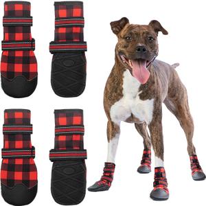 FLYSTAR Dog Shoes for Medium Large Dogs, Waterproof Anti-Slip Rain/Snow Winter Warm Outdoor Dog Boots, Adjustable Reflective Rubber Sole Paw Protector Dog Shoes for Running Hiking Walking,etc. (#6 ( paw width: 1.5" -2.3")
