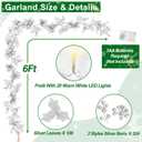 [Timer & Lighted] 6 Ft Prelit Christmas Garland with Lights Silver Berry Garland Holly Leaves Artificial Xmas Garland Christmas Decorations for Home Winter Holiday Door Table Mantle Fireplace Stairs