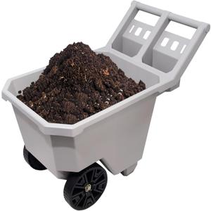 AAIN Wheel Barrel, 2 Wheel Wheelbarrow. 300 LB Yard Cart with 9 in Maintenance-Free Solid Wheels, Trash Cart with Wheels, Push/Pull Design, Grey