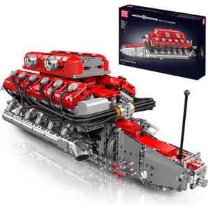 Mould King V12 Engine Model Kit that Runs - Motorized Mini Engines Building Blocks Set with Battery & Gearshift, Car Construction STEM Toy for Adults, DIY Mechanic Engineering Kit (3472+ PCS)