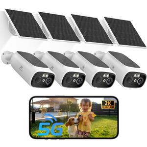 ELECCTV 2K Solar Camera Outdoor Wireless, 2.4/5 Ghz WiFi Cameras for Home Security,130-Wide View,Color Night Vision, IP65 Waterproof,2-Way Audio,Cloud/SD, Support Alexa