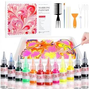 TMOL Marbling Paint Art Kit for Kids, Arts and Crafts Set for Girls & Boys Ages 8-12, Craft Kits with 16ml-12pcs & 25 Papers, Art Supplies, Birthday Gifts & Creative Toys for Kids Age 8 9 10 Year (red)