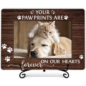 Pet Memorial Picture Frame, Forever On Our Hearts Photo Frame, Remembrance Gifts For Dog Lover Dog Mom, Loss of Dog Sympathy Gift, Cat Passing Away Gift, Home Office Pet Memorial Frame With Stand -18