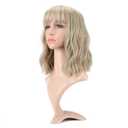 VCKOVCKO Natural Blonde Wigs With Air Bangs for Women Women's Shoulder Length Curly Wavy Synthetic blonde wig with bang Wigs Blonde Wig for White Women Girls (12", Mix Blonde)