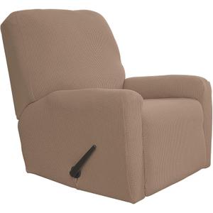 Easy-Going Recliner Stretch Sofa Slipcover Sofa Cover 4-Pieces Furniture Protector Couch Soft with Elastic Bottom Spandex Jacquard Fabric Small Checks(Recliner,Camel) Large