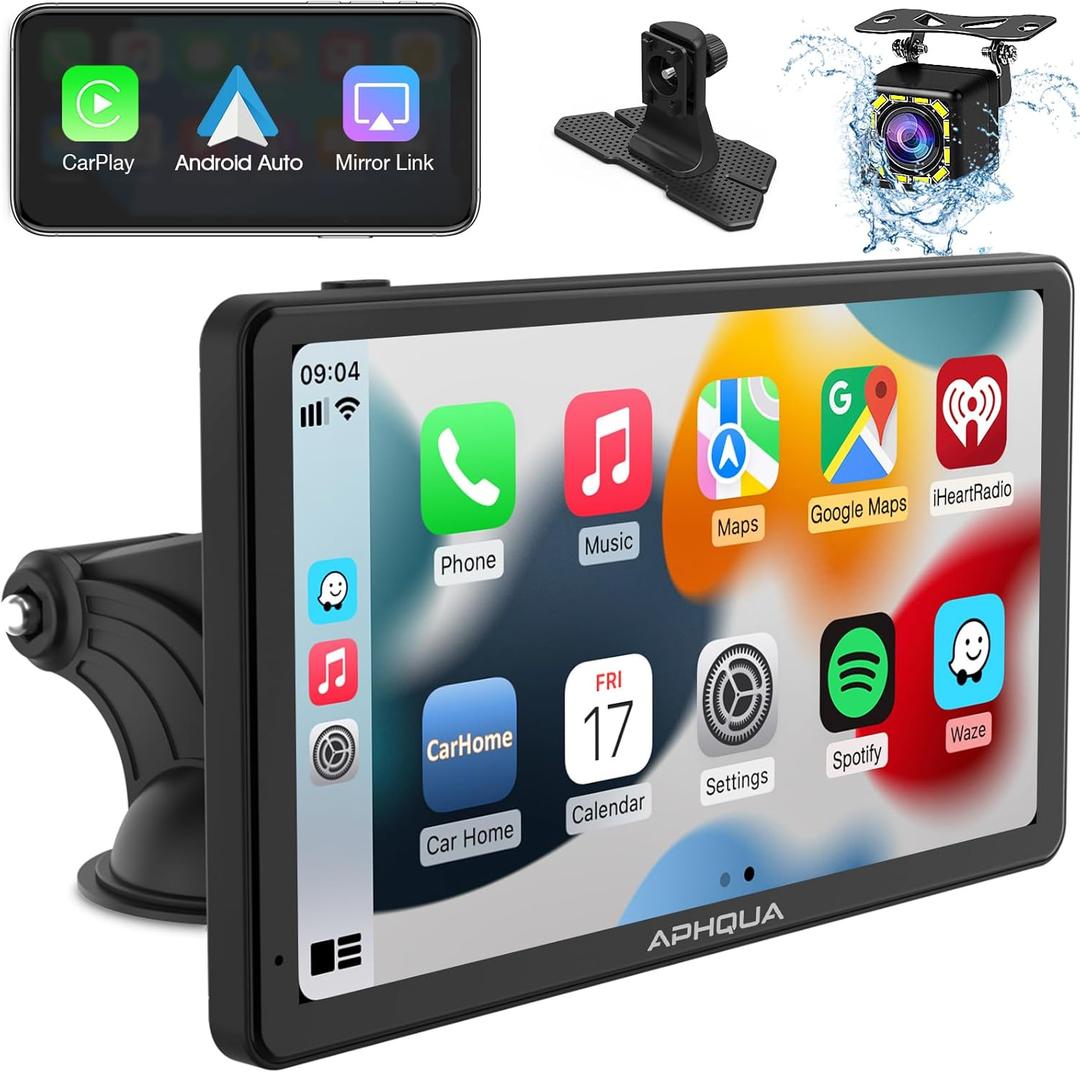 2024 Newest Wireless Portable Carplay and Android Auto,Carplay Screen for Car with Mirror Link/AUX/FM,7Carplay Screen with Detachable Sunshade and 1080p Backup Camera for All Vehicles