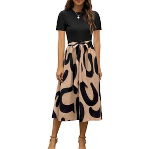 Zattcas Women Short Sleeve Ribbed Midi Dress Modest Casual Work Dress with Pockets
Size L