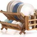NOVAYEAH Acacia Wooden Dish Drying Rack for Kitchen Counter 2-Tier Collapsible Bmaboo Dish Drying Rack with Utensil Holder-Large Folding Dish Drainer Rack with Flatware Holder 34 pcs Grid