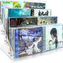 4Tier Clear Acrylic CD Holder - Cascading CD & DVD Storage Rack with Vinyl Record Stand - Holds up to 32 Cases (Large, Clear)