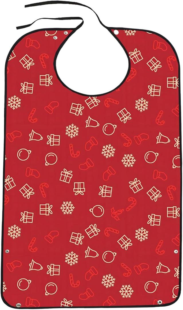 2 x Pafusen Stocking Stuffers for Adults Men Women, Adult Bibs for Men Women, Reusable Adult Bibs for Eating with Optional Crumb Catcher, Waterproof Washable Dining Clothing Protector (Red)