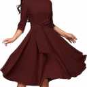 FENJAR Women's Formal Dresses Casual Wedding Guest Church Work Elegance Audrey Hepburn Style A-line Midi Dress(Z-Burgundy-S)