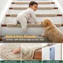 MBIGM Bullnose Non-Slip Stair Treads w/Reusable Adhesive 14 Pack 9.5" x 30" Wooden Steps Protection - TPU Backing with Steel Reinforcement - Anti-Slip Solution Basketweave Beige Non Slip Stair Tread