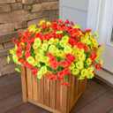 3 x HyeFlora Artificial Flowers for Outdoors Fake Plants Outside Decoration, 12 Bundles Silk Colorful Morning Glory with Eucalyptus UV Resistant Realistic Faux Flowers for Planter Porch Patio Yard Garden