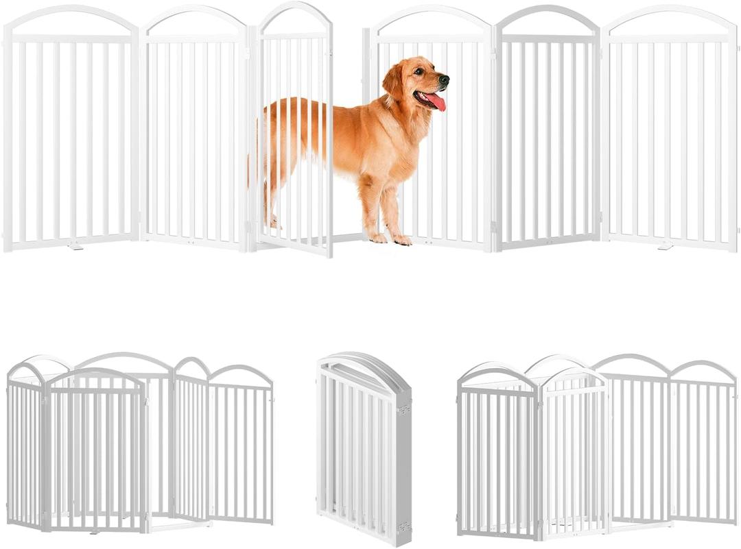 SNUOWU 6 Panels Full Matel Freestanding Dog Gates with Door, 144"Extra Wide 36"Tall Free Standing Dog Pet Gate for Indoor & Outdoor. Foldable Pet Fences for Doorways, House, Stairs, Porch, Deck, Yard