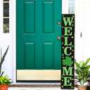 St. Patrick's Wooden Welcome Sign Vertical Porch Sign - Shamrock Lucky Coin Wooden Wall Art Sign for St. Patrick's Day Standing Hanging Home Front Door Wall Yard PartyIndoor Outdoor Decoration,-47.2"H