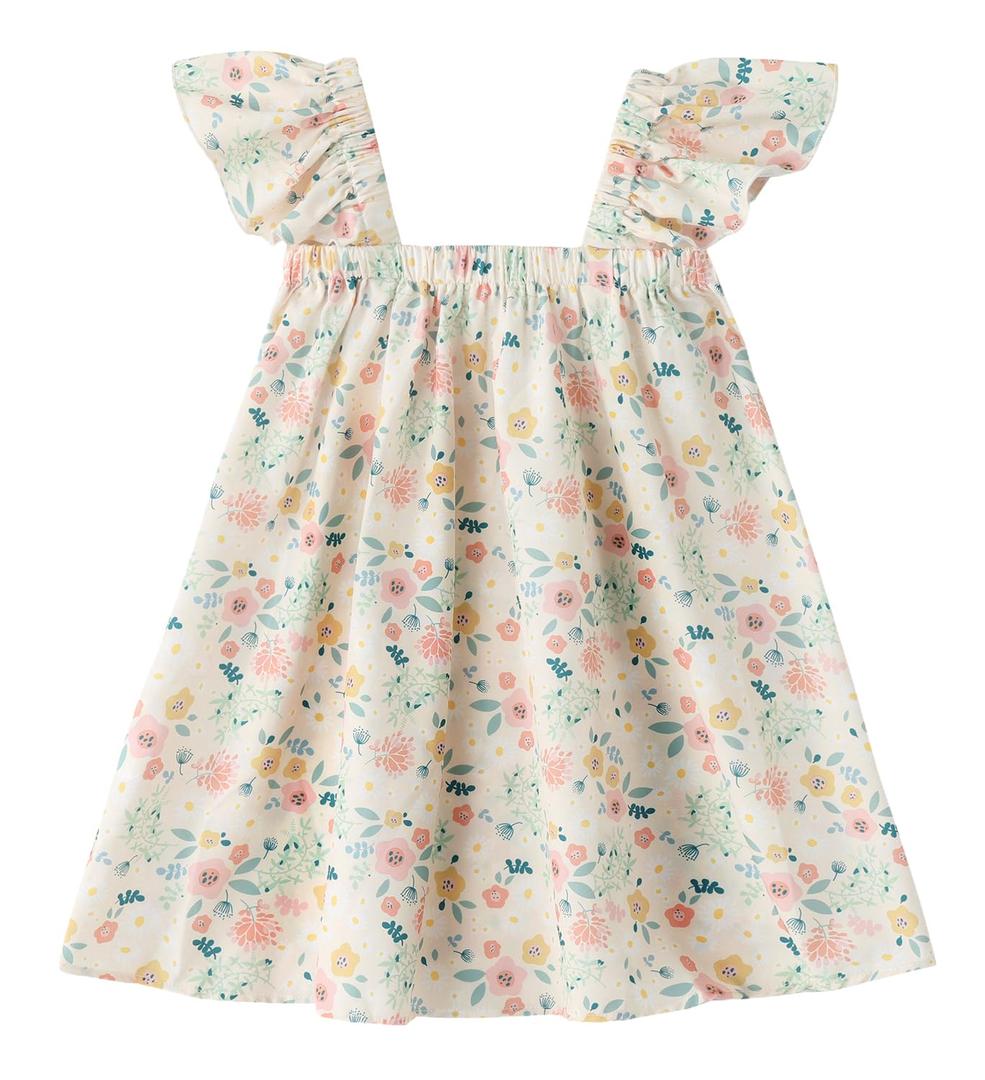 LNKXRTY Toddler Girls Ruffle Sleeve Flower Dress Babys Beach Sundress 688 Colorful Flowers 90 (White)