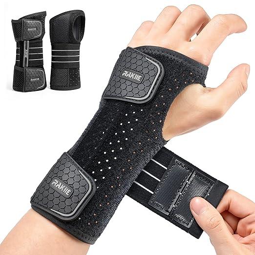 Rakiie 2 Pack Carpal Tunnel Wrist Braces, Adjustable Wrist Support Splint for Night Sleep & Daytime Working, Hand Braces Pain Relief for Arthritis, Typing & Pregnancy, Men & Women (Gray, L)