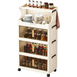 Stackable Storage Bins with Lid,4-Tier Large Foldable Plastic Drawer Storage with Wheels,Closet Organizers and Storage for Living Room, Office, Dorm