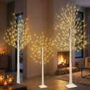 3Pack Lighted Birch Tree with 144 Warm White Lights, 8 Modes Prelit White Artificial Christmas Trees with Timer for Holiday Indoor Outdoor Decor Garden Wedding Party Bedroom Decoration(4, 5, 6FT)